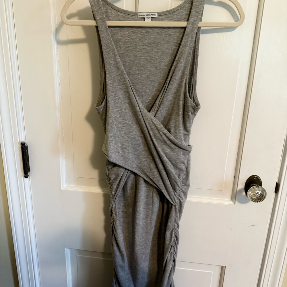 Standard James Perse Gray Sleeveless Stretch Wrap Dress with Ruching